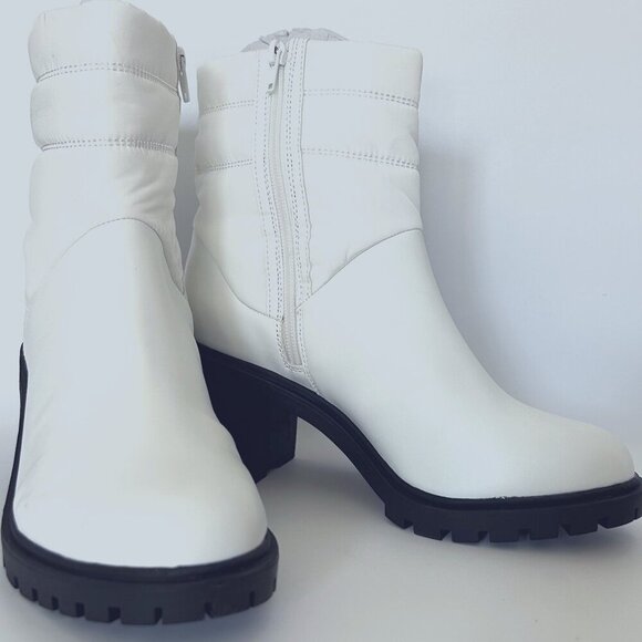 Alfani Shoes - ALFANI Womens White Puffer Quilted Detailing Lug Sole Padded Boot Size 7.5